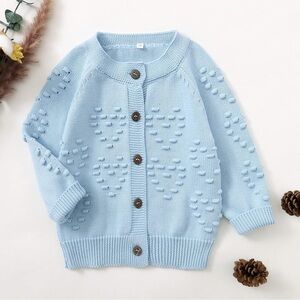 ADORABLE Knit Cardigan Sweater Heart Embroidery Soft Warm Cozy Cotton Toddler